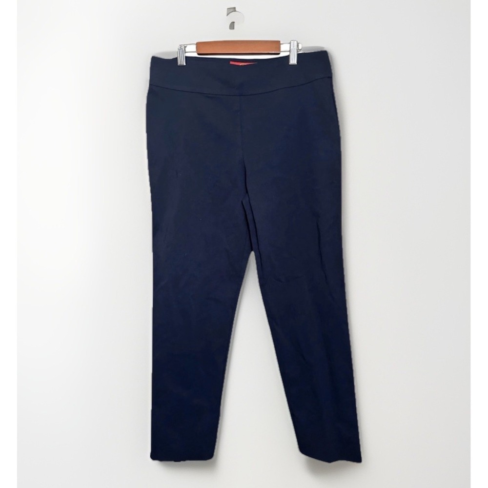 Krazy Larry Pull On Pants Womens 10 Navy Blue Ankle Straight Slim Stretch